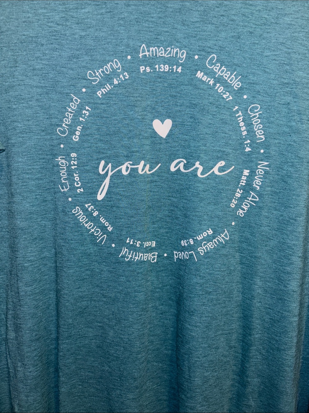Faith Inspirational “You Are” Short Sleeve Tee - Teal - Picture 2 of 4